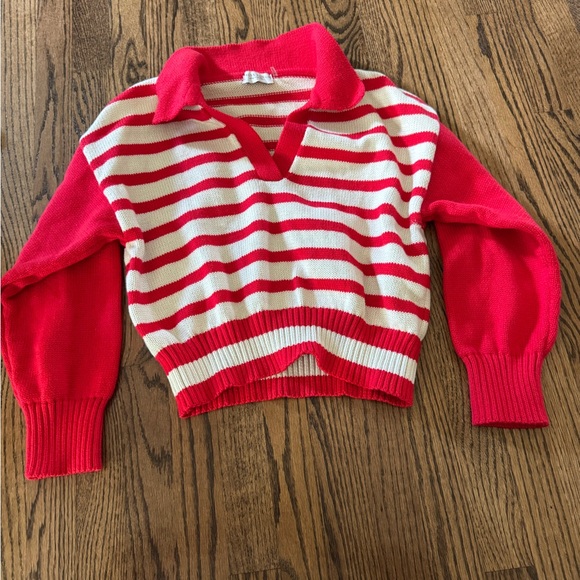 Dress Forum Red and White V Neck Sweater - Picture 2 of 4